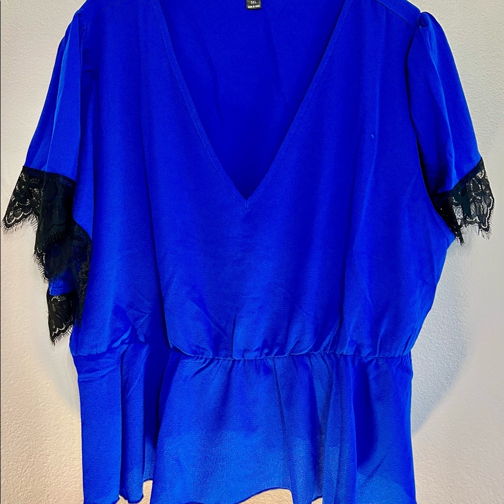 Royal blue Peplum V-neck blouse by SHEIN